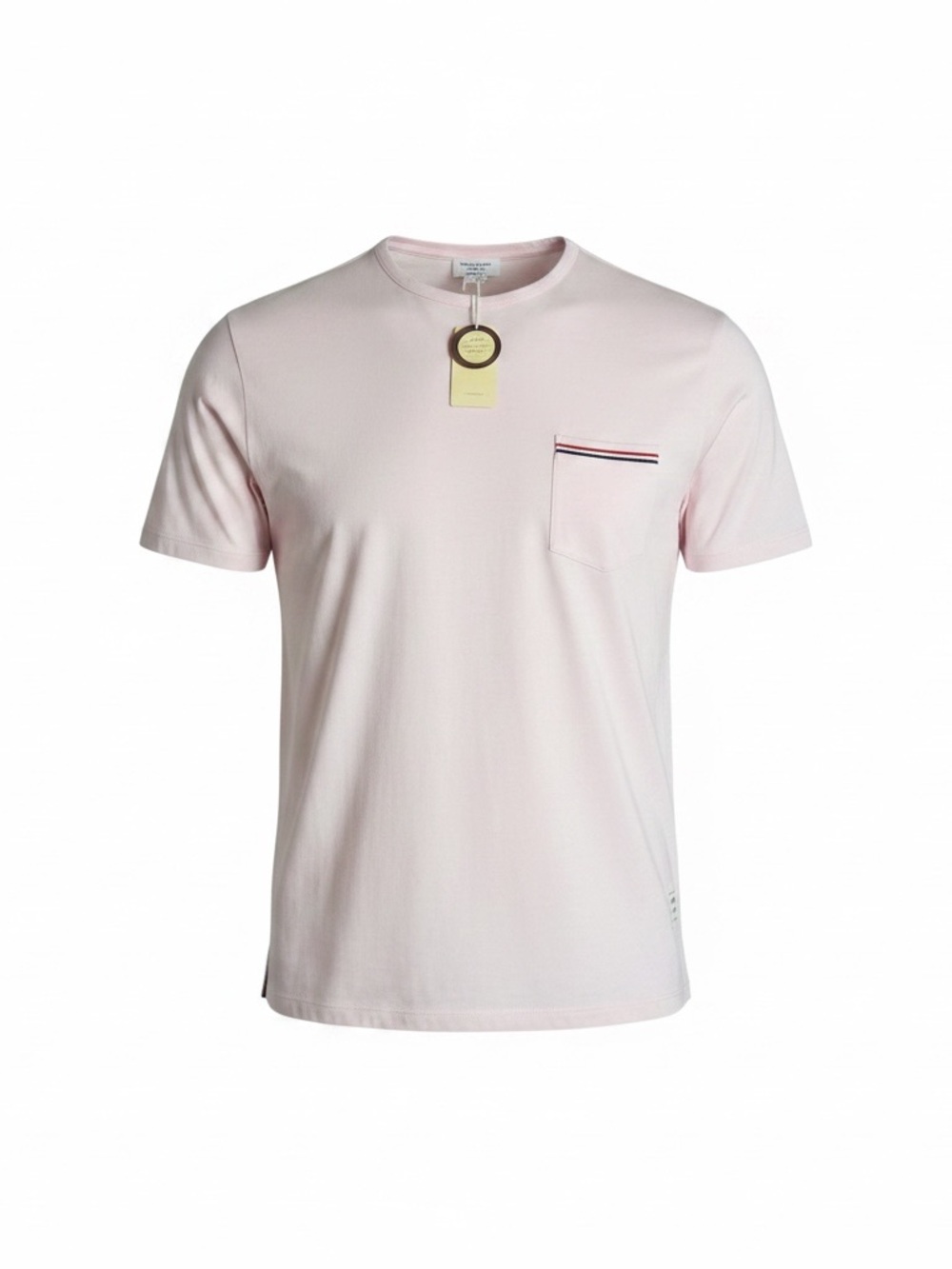 Thom Browne Light Pink Crewneck Pocket Tee with Signature Trim